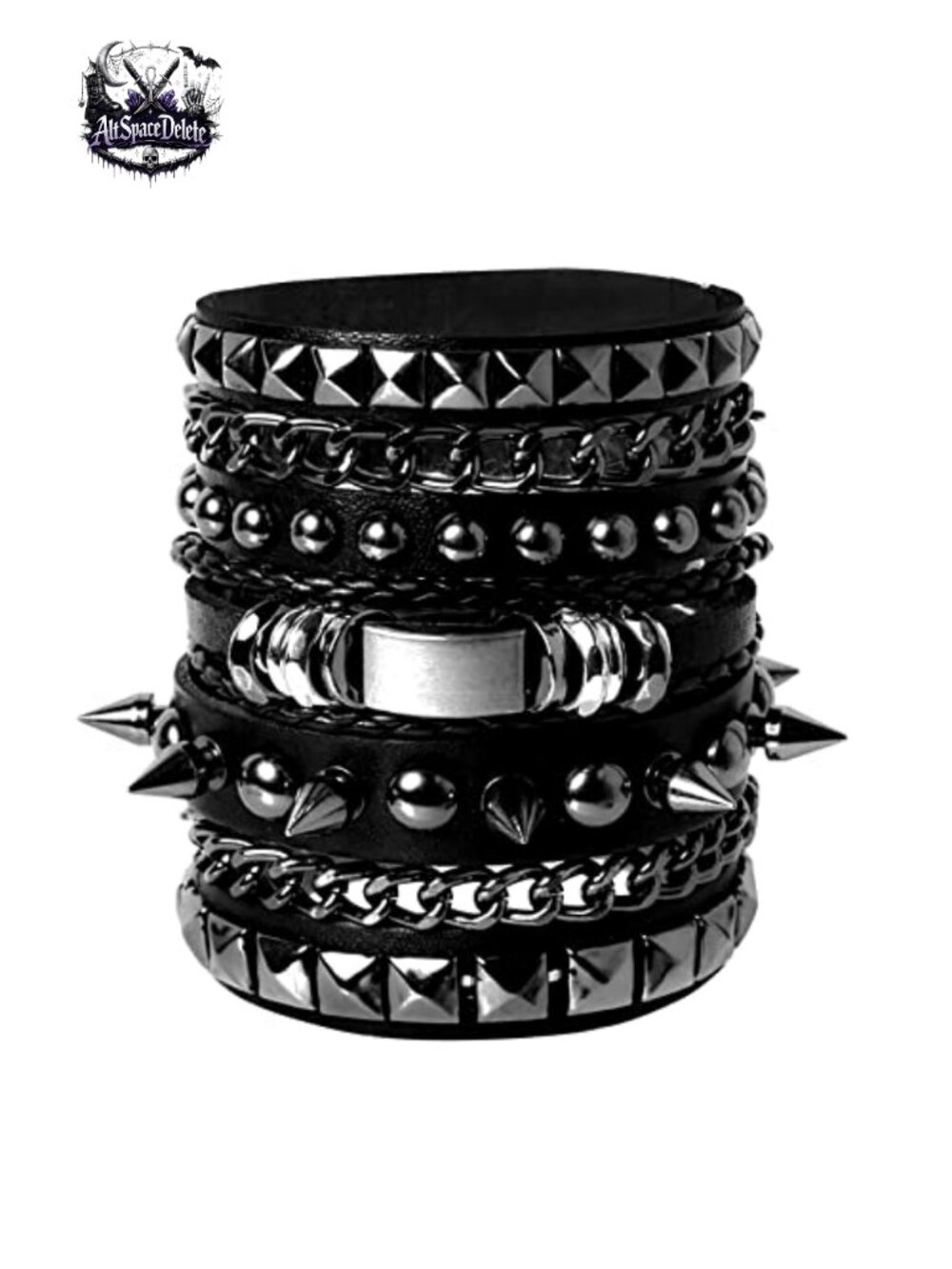 Leather Punk Gothic Cuff Bracelets 3 Pc Chain Spike Rivet Adjustable